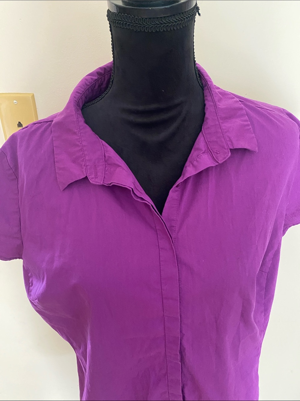 Worthington Stretch Purple Short Sleeve Button Down Blouse Top XL - Picture 2 of 6